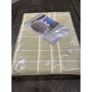 Vintage KEMP & BEATLEY Tan  Window Pane Tablecloth 60 X 88 Polyester Acrylic NOS